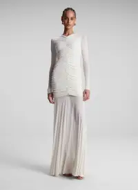 Fawn Ruched Mesh Maxi Dress(Off White,XS)