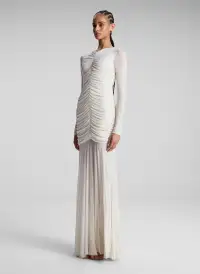 Fawn Ruched Mesh Maxi Dress(Off White,XS)