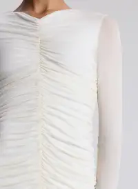 Fawn Ruched Mesh Maxi Dress(Off White,XS)