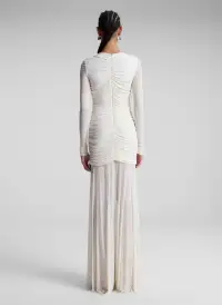 Fawn Ruched Mesh Maxi Dress(Off White,XS)