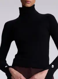 Jett Cable Knit Merino Turtleneck Top(Black,XS)