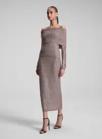 Evelyn Metallic Knit Off Shoulder Top(Mauve/Silver,XS)