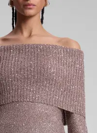 Evelyn Metallic Knit Off Shoulder Top(Mauve/Silver,XS)