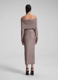 Evelyn Metallic Knit Off Shoulder Top(Mauve/Silver,XS)