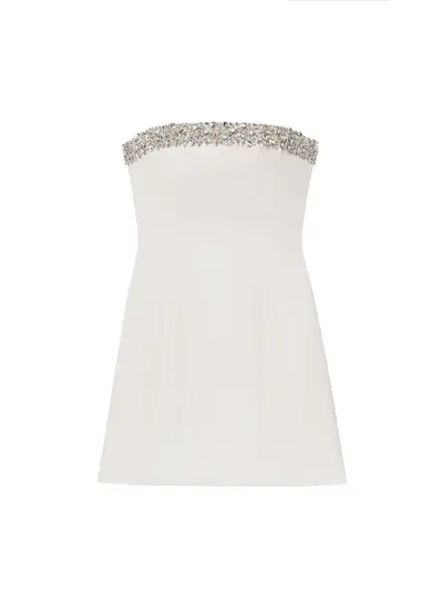 Elsie Embellished Trim Strapless Mini Dress(White/Crystal,00)