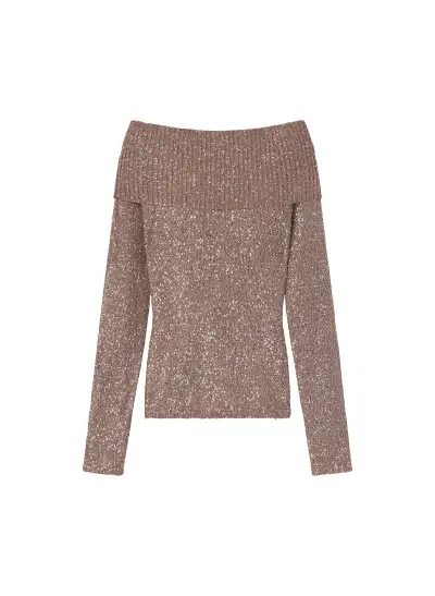 Evelyn Metallic Knit Off Shoulder Top(Mauve/Silver,XS)