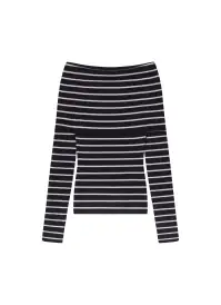 Evelyn Merino Off Shoulder Top(Midnight/White,XS)