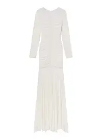 Fawn Ruched Mesh Maxi Dress(Off White,XS)
