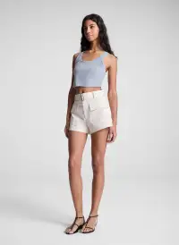 Halsey Cropped Cotton Rib Tank(Grey Melange,XS)