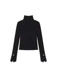 Jett Cable Knit Merino Turtleneck Top(Black,XS)