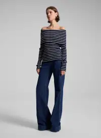 Evelyn Merino Off Shoulder Top(Midnight/White,XS)