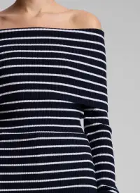 Evelyn Merino Off Shoulder Top(Midnight/White,XS)