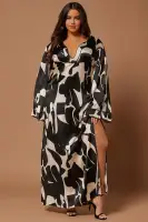 Seoul Satin Kaftan Maxi Dress(Black/combo,XS)
