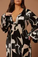 Seoul Satin Kaftan Maxi Dress(Black/combo,XS)