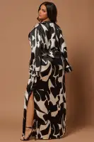 Seoul Satin Kaftan Maxi Dress(Black/combo,XS)