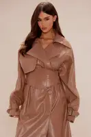 Kendra Faux Leather Trench Coat(Camel,XS)