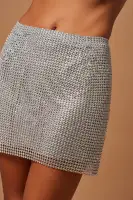 Joanna Rhinestone Chainmail Mini Skirt(Silver,S/M)