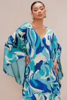 Set A Sail Satin Kaftan Maxi Dress(Turquoise/combo,XS)
