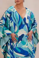 Set A Sail Satin Kaftan Maxi Dress(Turquoise/combo,XS)