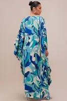 Set A Sail Satin Kaftan Maxi Dress(Turquoise/combo,XS)