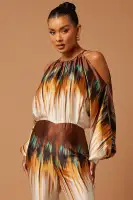 Amalee Satin Jumpsuit(Brown/combo,XS)