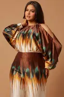 Amalee Satin Jumpsuit(Brown/combo,XS)