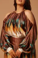 Amalee Satin Jumpsuit(Brown/combo,XS)