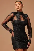 Poppy Embroidered Mini Dress(Black,XS)