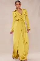 Gabriella Satin Trench Coat And Pant Set(Chartreuse,XS)