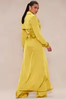 Gabriella Satin Trench Coat And Pant Set(Chartreuse,XS)