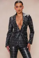 Caralynn Embellished Faux Leather Blazer