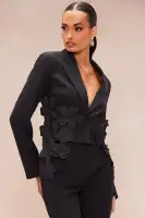 Vera Floral Applique Pant Suit Set(Black,XS)