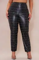 Caralynn Embellished Faux Leather Pant(Black,XS)