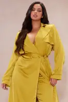 Gabriella Satin Trench Coat And Pant Set(Chartreuse,XS)
