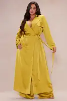 Gabriella Satin Trench Coat And Pant Set(Chartreuse,XS)