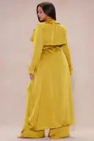 Gabriella Satin Trench Coat And Pant Set(Chartreuse,XS)