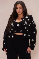 Avah Embellished Blazer Suit Set(Black,XS)