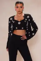 Avah Embellished Blazer Suit Set(Black,XS)