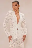Amalfi Crochet Blazer Suit Set(Cream,XS)