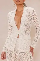Amalfi Crochet Blazer Suit Set(Cream,XS)