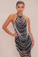 Chloe Embellished Pearl Maxi Dress(Black,XS)
