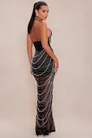 Chloe Embellished Pearl Maxi Dress(Black,XS)