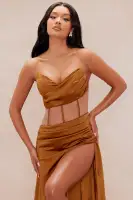 Gala Satin Corset Maxi Dress(Copper,XS)