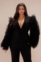 Luxury Tulle Blazer Suit Set(Black,XS)