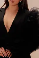 Luxury Tulle Blazer Suit Set(Black,XS)