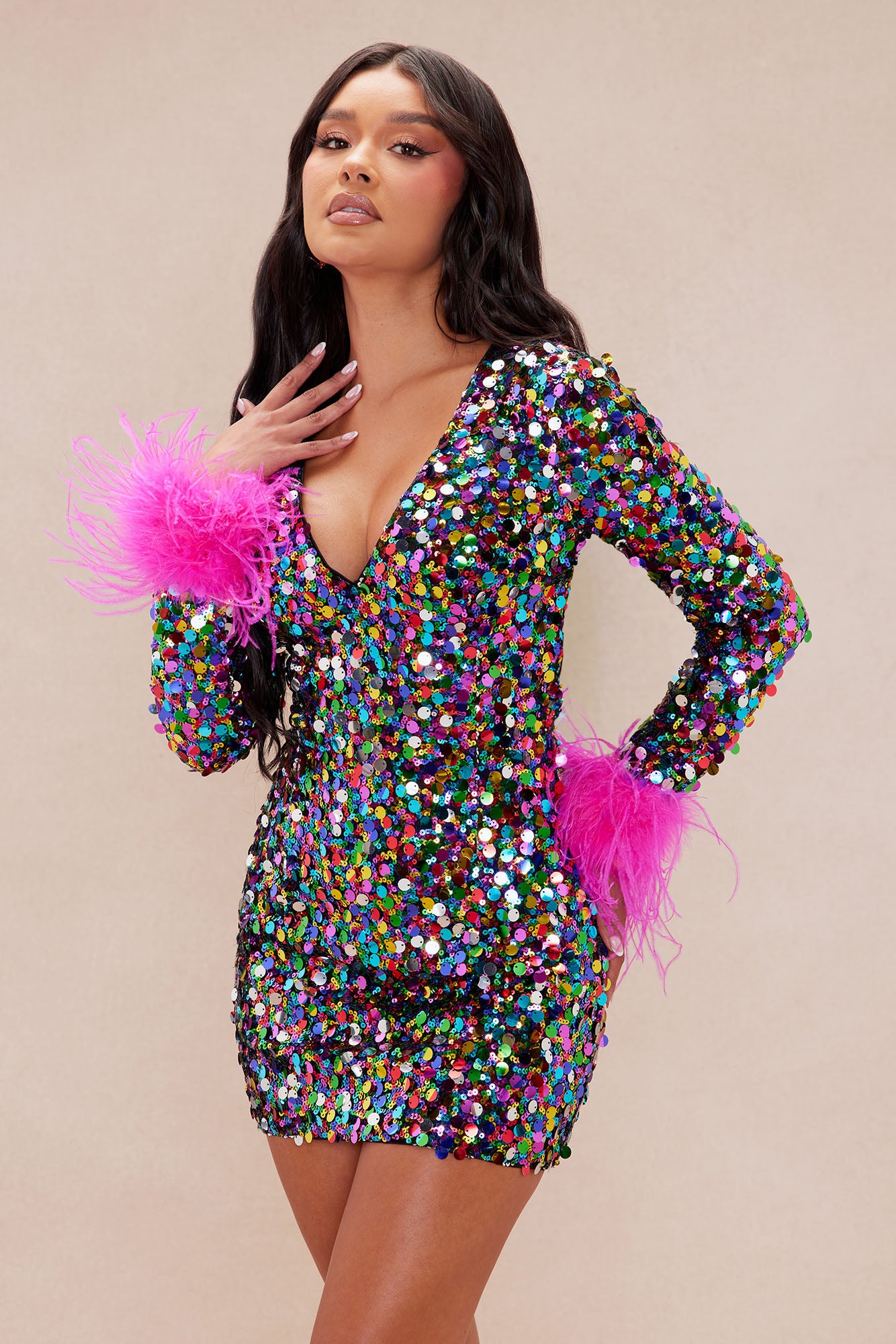 Hailey Long Sleeve Sequin Mini Dress