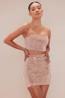 Sia Embellished Skirt Set(Nude,XS)