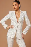 Josie Embellished Denim Blazer(White,XS)