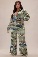 Zariah Satin Pant Set(Blue/combo,XS)