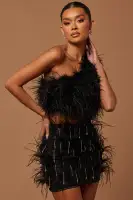 Elise Feathered Mini Skirt(Black,XS)